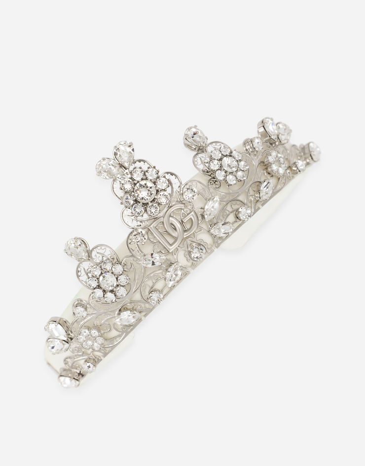 Dolce & Gabbana Haarreif Krone aus Satin mit Kristallen Weiss WHN8J1W1111