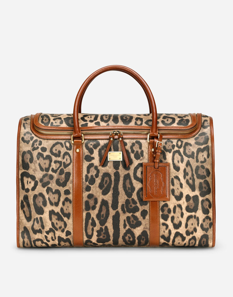 Dolce & Gabbana Large pet carrier bag in leopard-print Crespo with branded plate Multicolor BB6828AW384