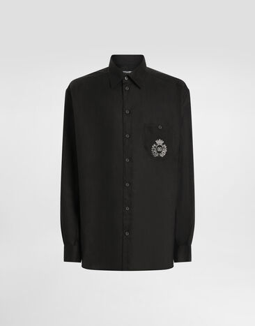 Dolce & Gabbana Linen shirt with heraldic patch Multicolor G2TV4TFU2OW