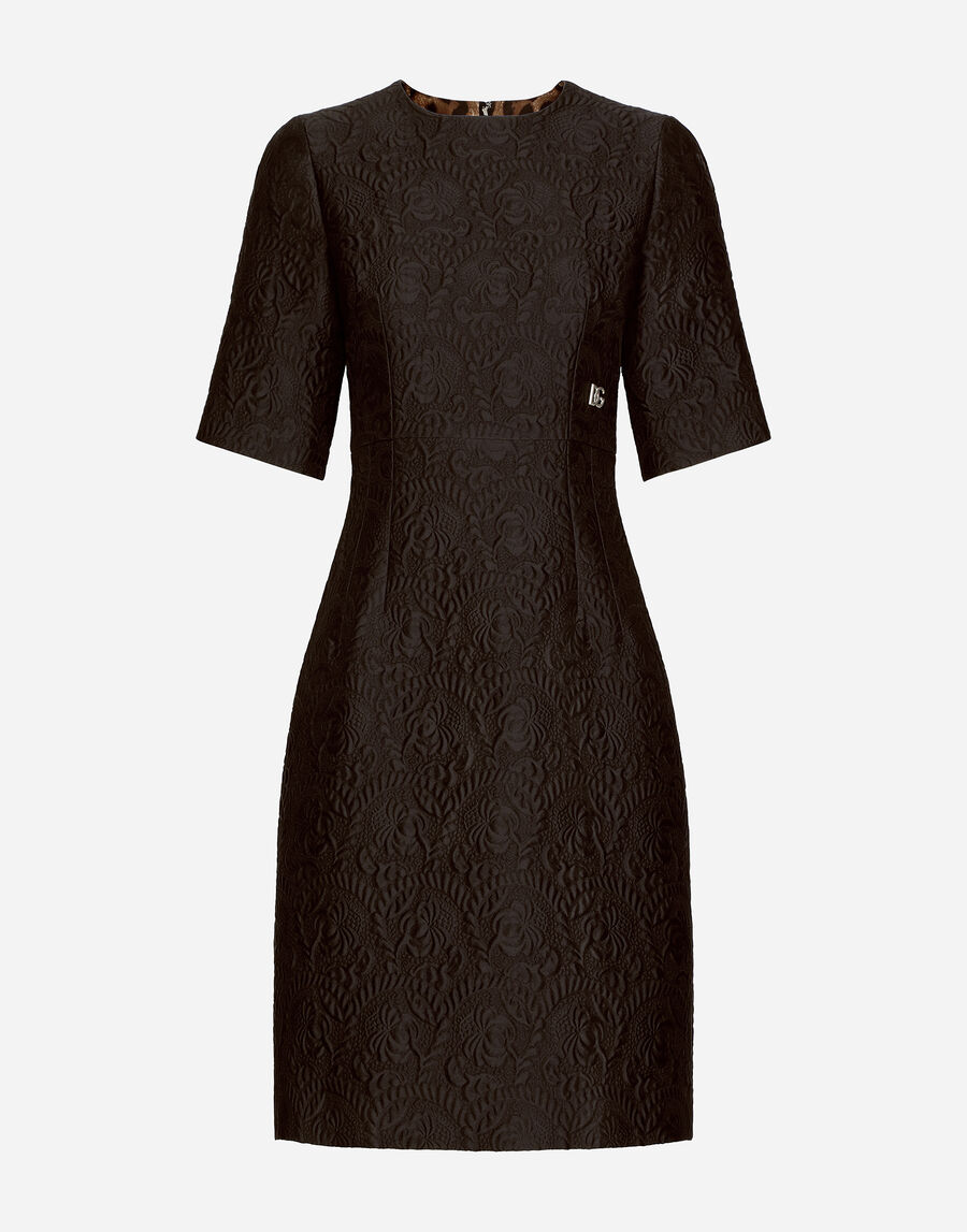 Fit-and-flare midi dress in floral jacquard