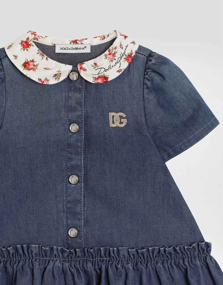 Dolce & Gabbana Chambray dress with logo embroidery Multicolor L24DO6LDD72