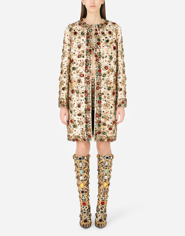 Dolce & Gabbana Jacquard coat with embroidery Multicolor F0B9AZGDAME