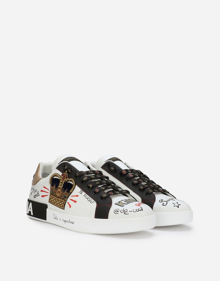 Dolce & Gabbana Sneaker Portofino aus bedrucktem kalbsnappaleder mit patch WEIß CS1570AZ268