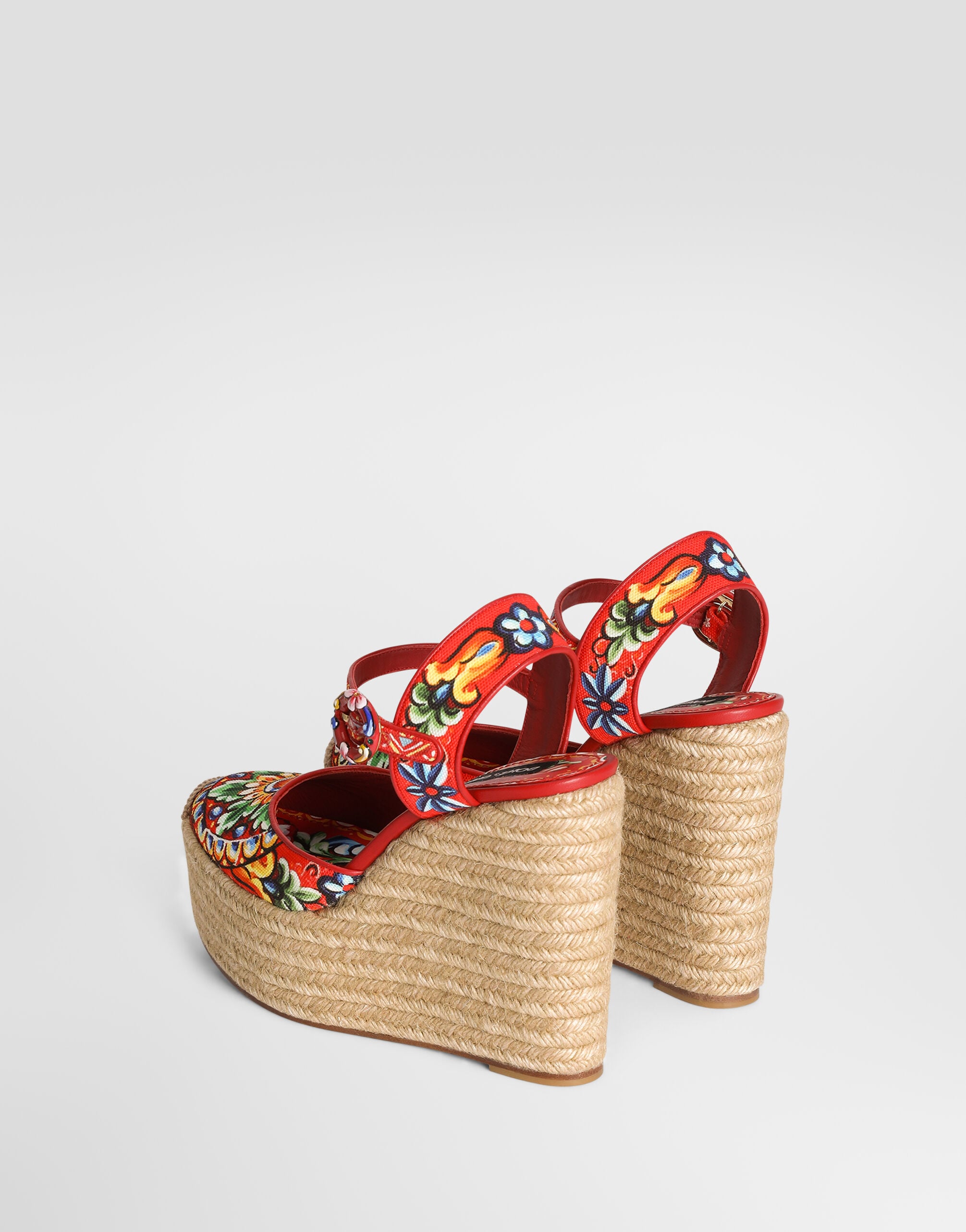 Carretto-print canvas wedge sandals in Multicolor for Women