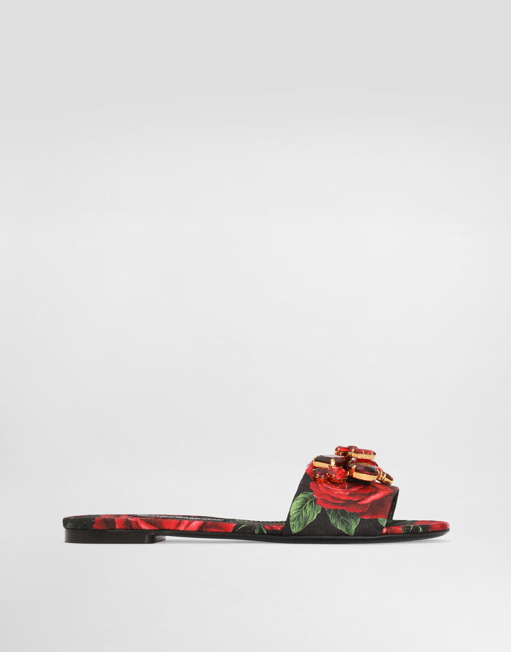 Dolce & Gabbana Rose-print brocade flat slides Multicolor CQ0723A0745