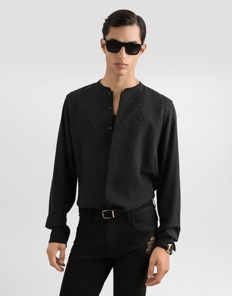 Dolce & Gabbana Martini shirt in silk jacquard with logo Black G5LF8TFJ1KB