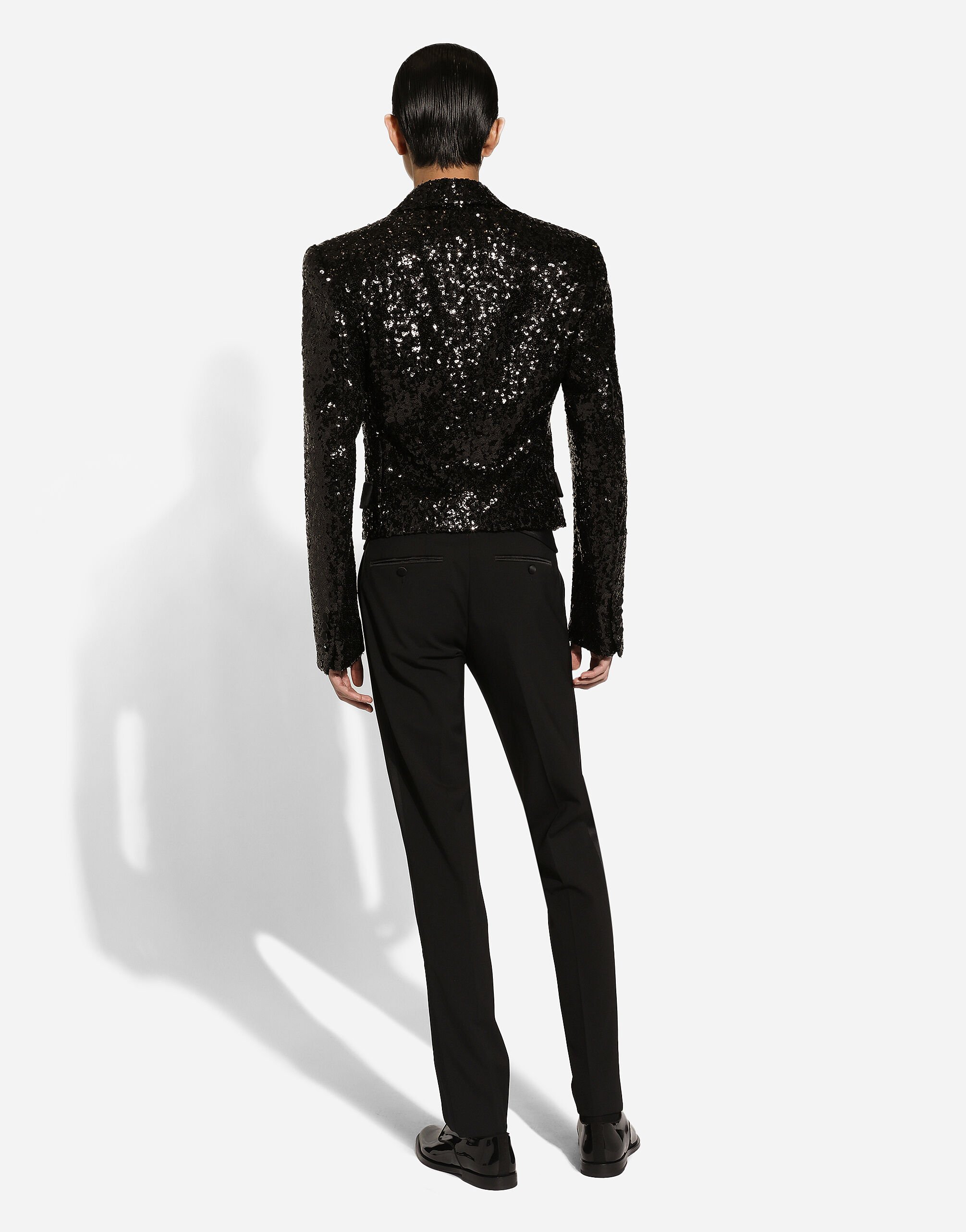 Short single breasted jacket with sequin embellishment in Black for Men Dolce Gabbana