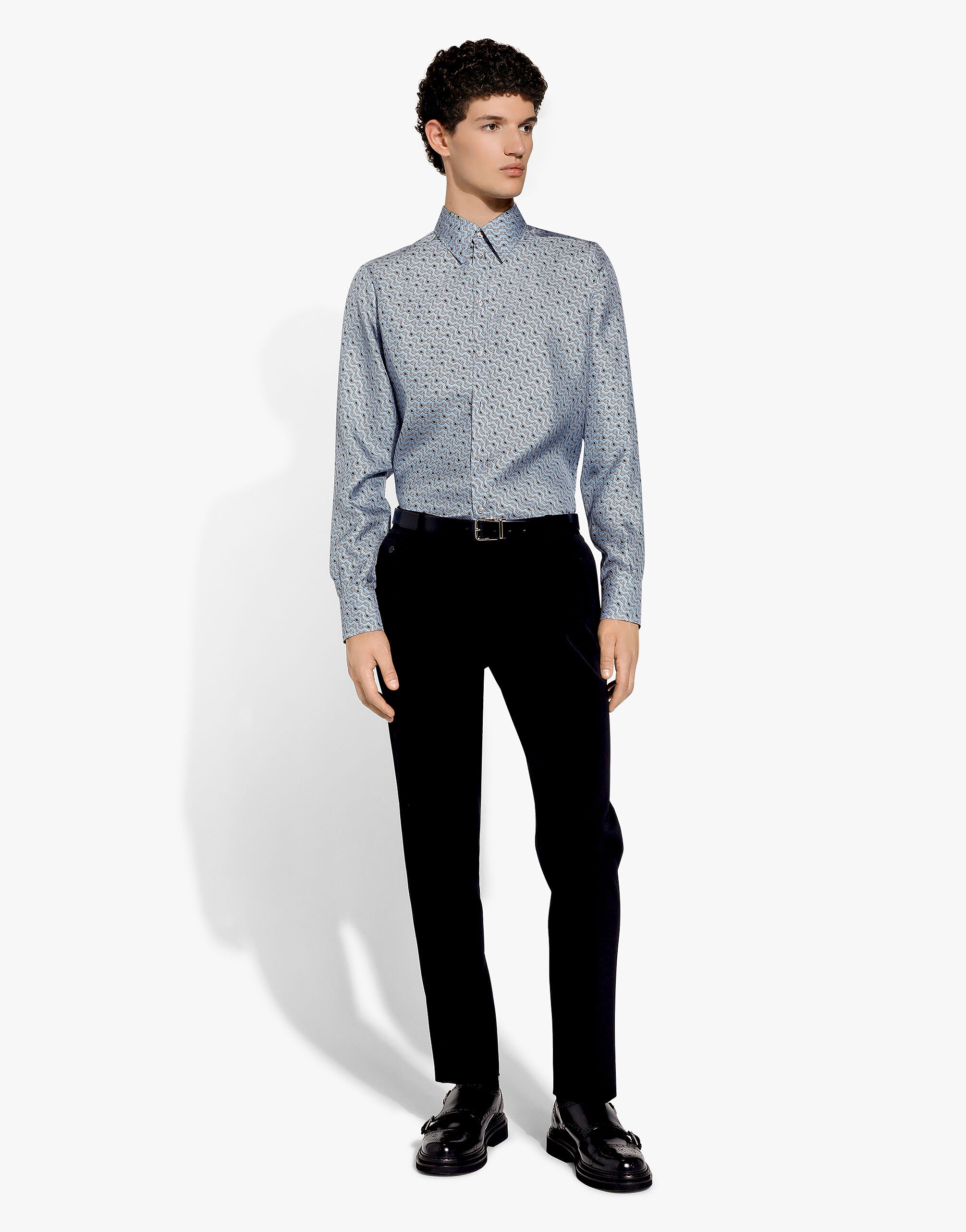 DOLCE&GABBANA　MARTINI　シャツ Cotton Martini-fit shirt with embroidery in Black for Men