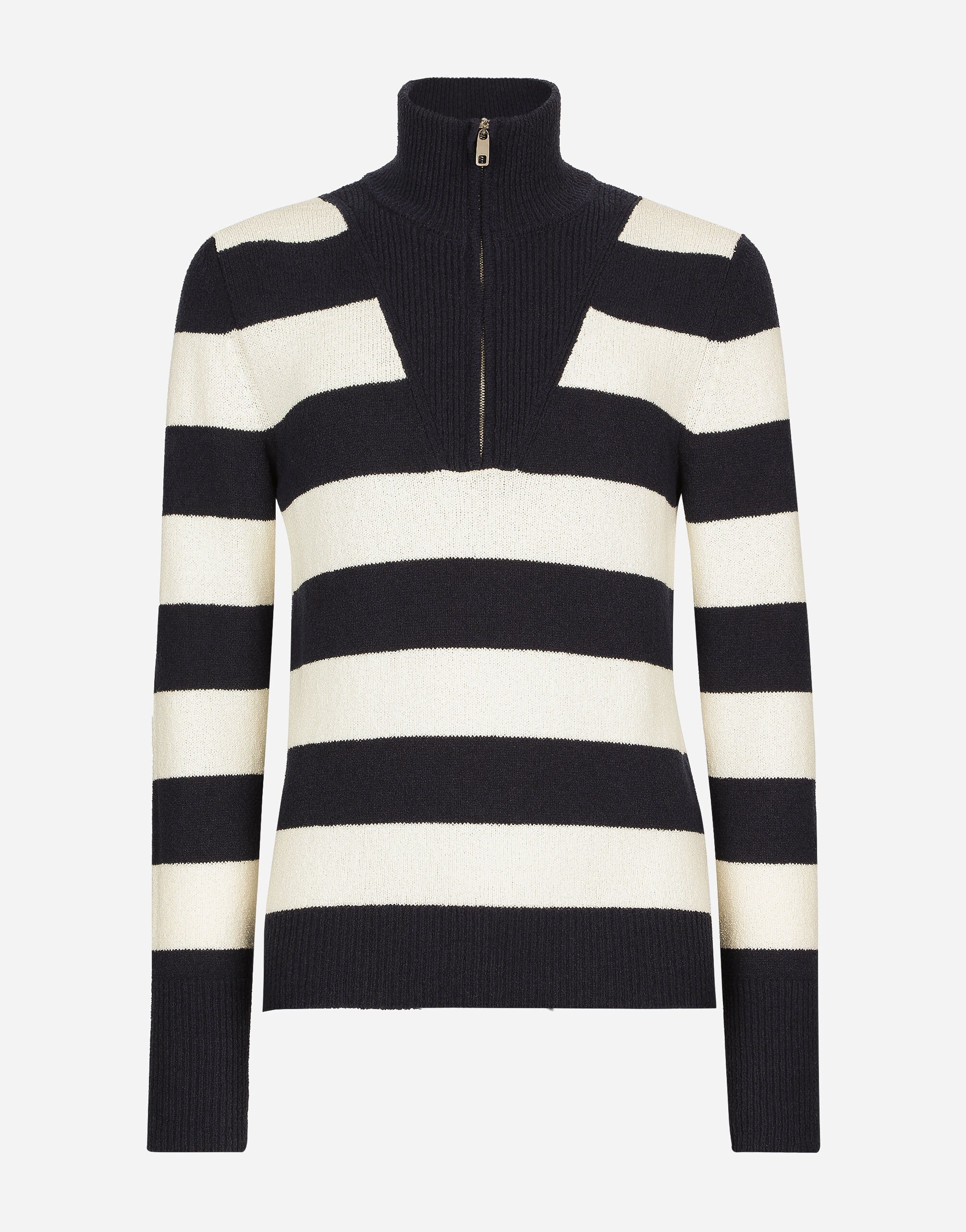 Dolce & Gabbana Striped cotton pullover with zipper Black GXZ38ZJBCDS