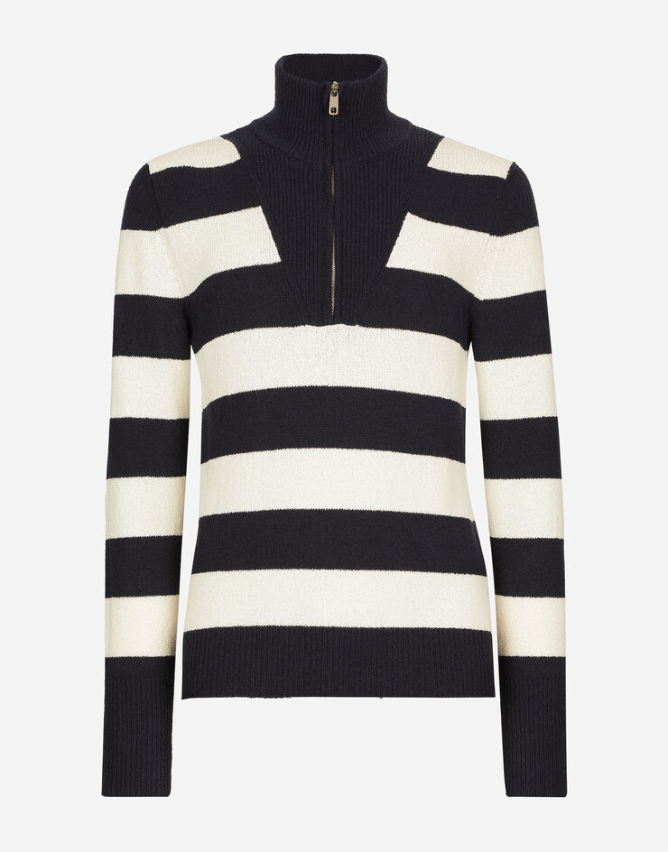 Striped cotton pullover with zipper in Multicolor for Dolce&Gabbana® US