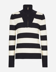 Dolce & Gabbana Striped cotton pullover with zipper Brown GXZ04TJBSG0