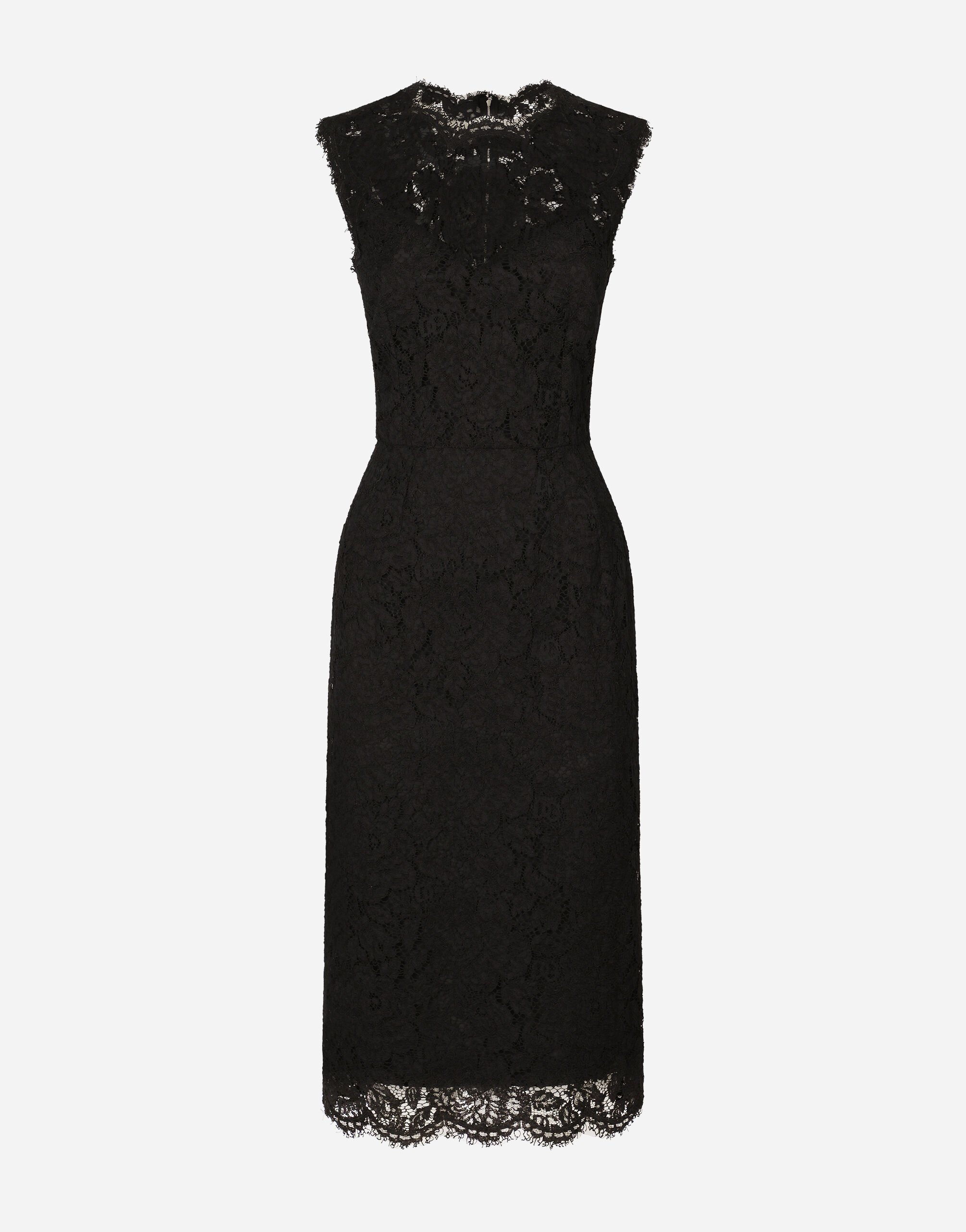 Dolce & Gabbana Branded stretch lace calf-length dress Black F6H0ZTFLRE1