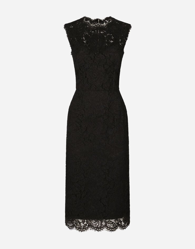 Dolce & Gabbana 徽标弹力蕾丝中长连衣裙 黑 F6H0ZTFLRE1