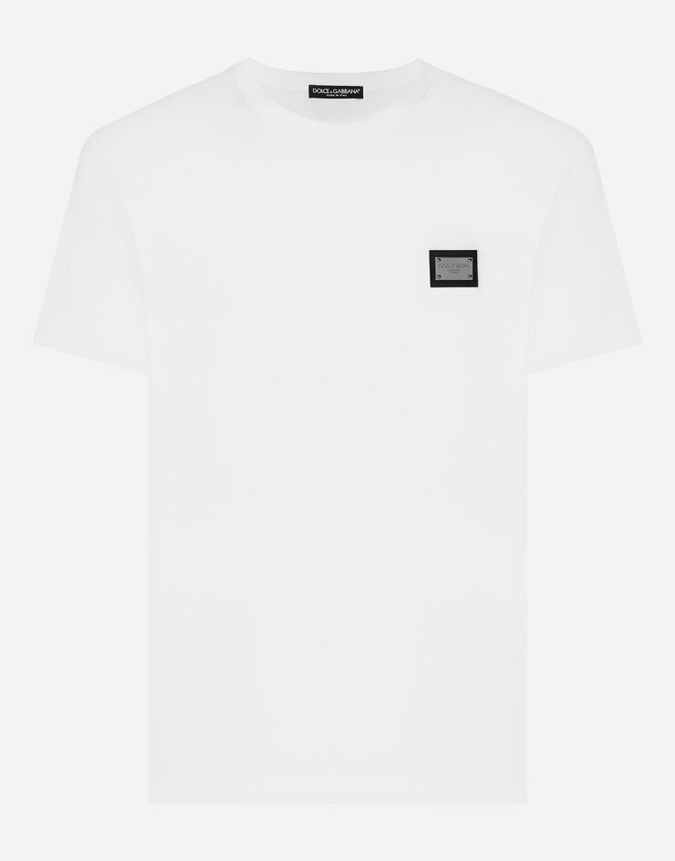 Dolce & Gabbana T-shirt en coton avec plaquette à logo Blanc G8PT1TG7F2I