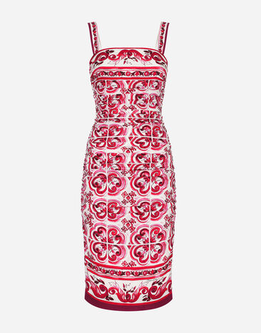 Dolce & Gabbana Majolica-print charmeuse midi dress Red VG4459VP687