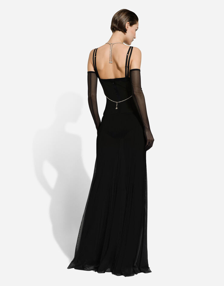 Dolce&Gabbana Vestido largo tipo combinación de tul Negro F6DCMTFLREY