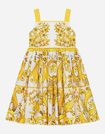Dolce & Gabbana فستان بوبلين بطبعة ماجوليكا صفراء مطبعة LB4H48G7E1J