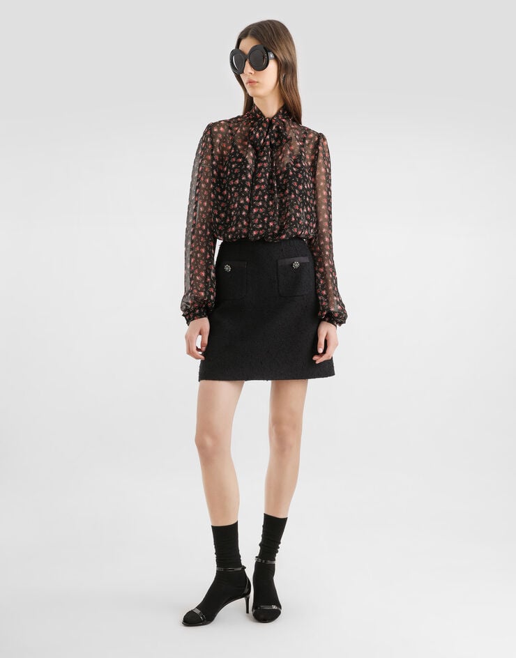 Dolce & Gabbana Small rose-print chiffon top Multicolor F7BJ2TIS10I