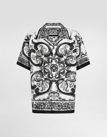 Dolce & Gabbana Camisa Hawaii en sarga de seda con estampado de mayólica Multicolor G5JH9THI1S6