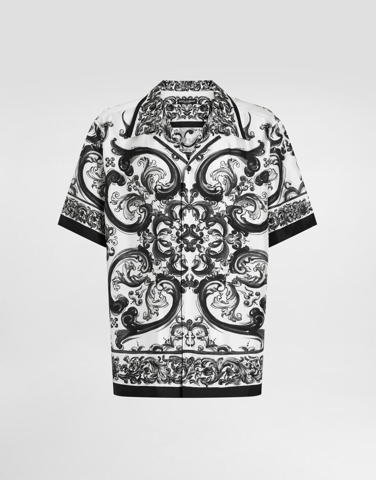 Dolce & Gabbana Camicia hawaii in twill di seta stampa Maiolica Multicolore G5JH9THI1S6