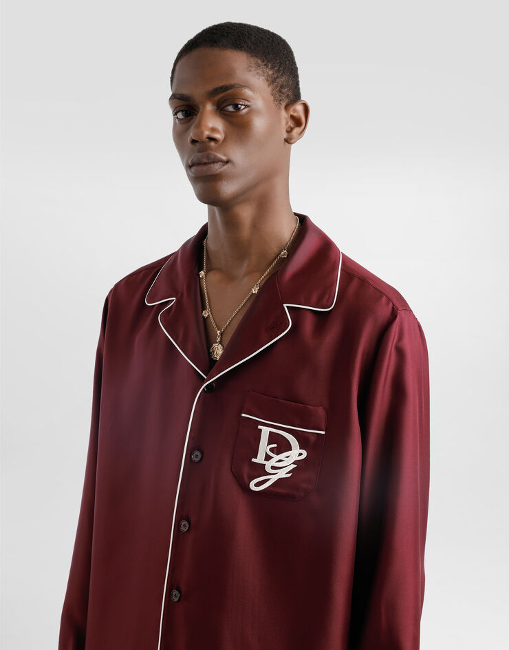 Dolce & Gabbana Camisa vanity de seda con logotipo bordado Burdeos G5IF1ZGJ155