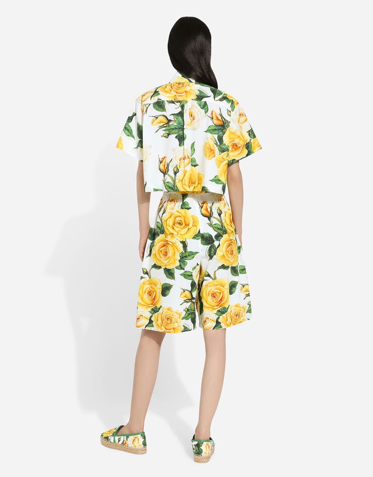 Dolce & Gabbana Short cotton shirt with yellow rose print Print F5Q20THS5NK