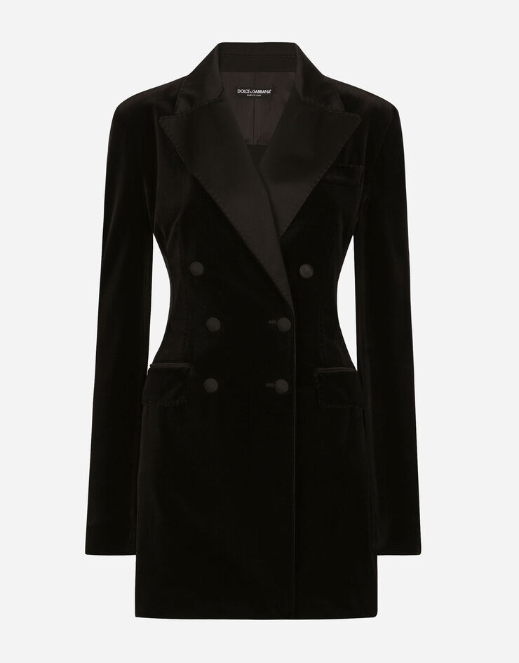 Dolce & Gabbana Chaqueta Turlington de terciopelo con botonadura doble Negro F29XTTFUWD6