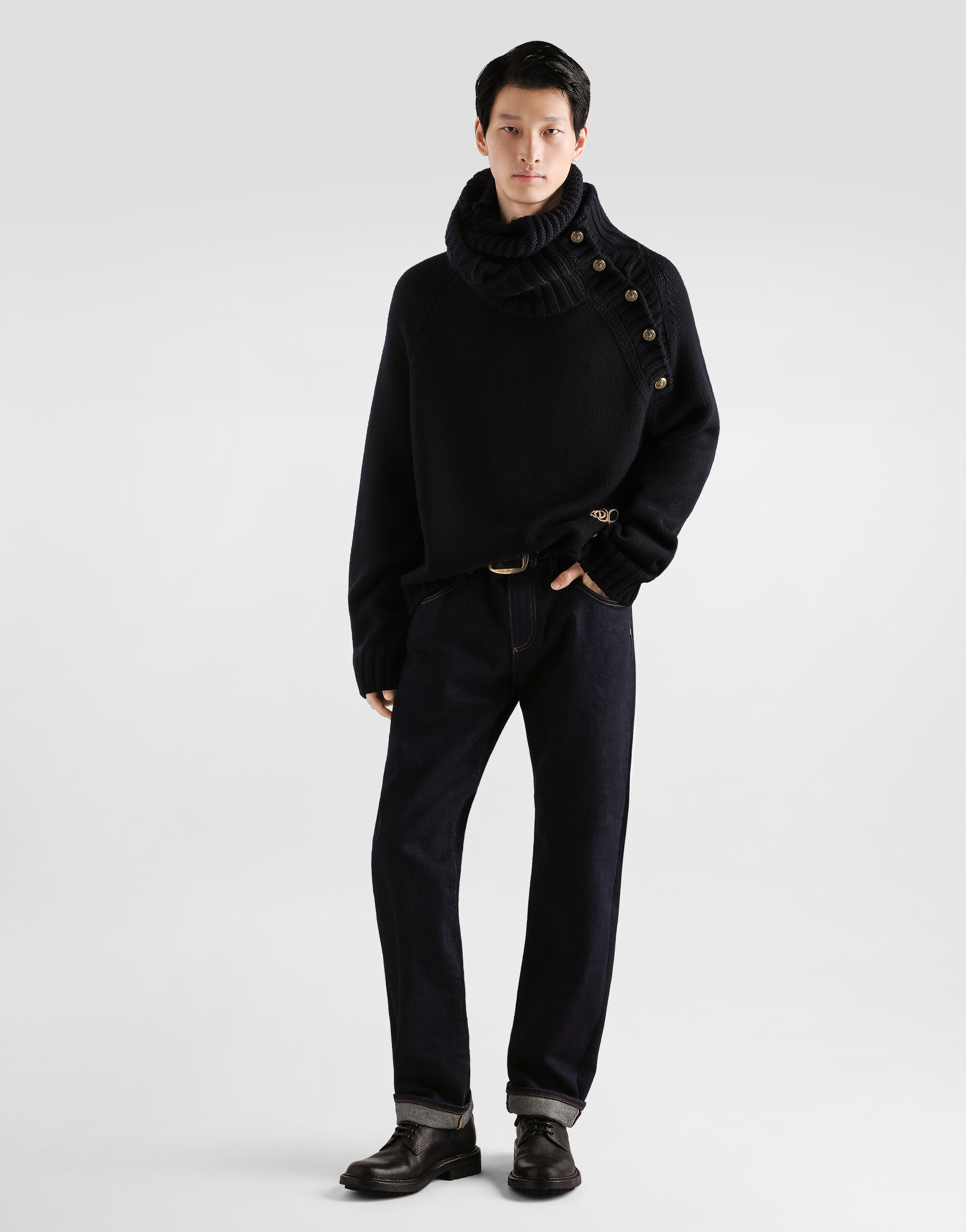 Smooth knit turtleneck with logo in Blue for Men | Dolce&Gabbana® US
