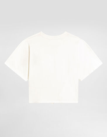 Dolce & Gabbana Jersey t-shirt with floral embellishments and DG logo White L5JTPVG7PQN