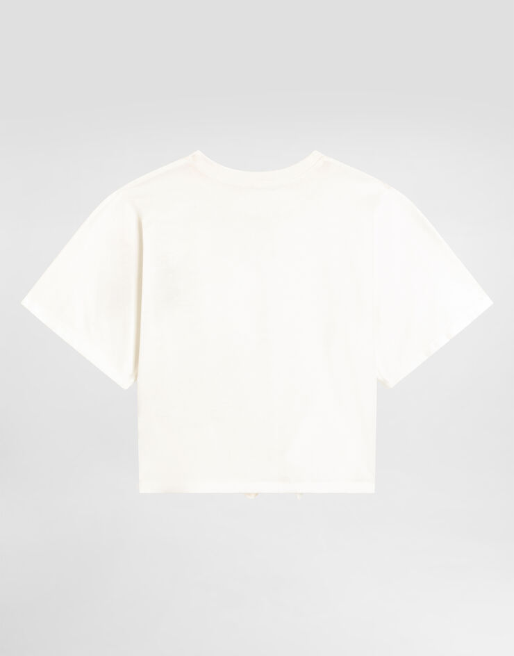 Dolce & Gabbana Jersey t-shirt with floral embellishments and DG logo White L5JTPVG7PQN