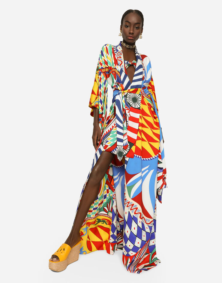 Dolce&Gabbana Carretto-print charmeuse kimono Multicolor F0B7ATHPADZ