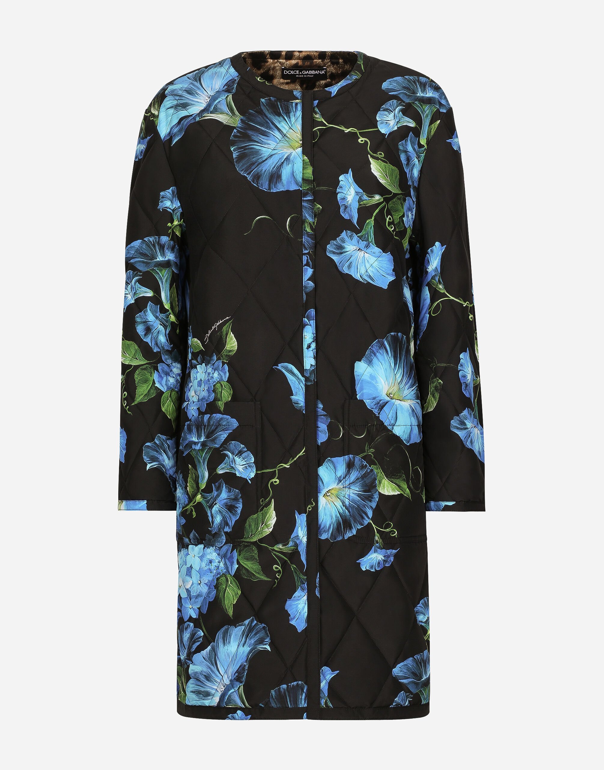 Dolce & Gabbana Quilted fabric coat with bluebell print Print F0E1YTIS1VH