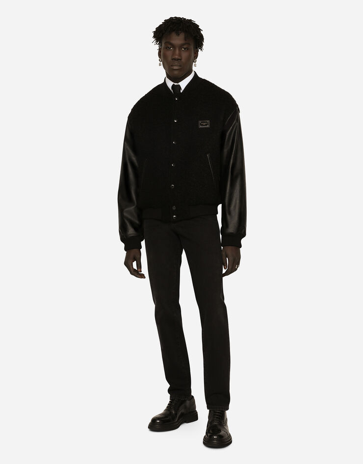 Dolce & Gabbana Wool bouclé and faux leather jacket Black G9YF5TGG717