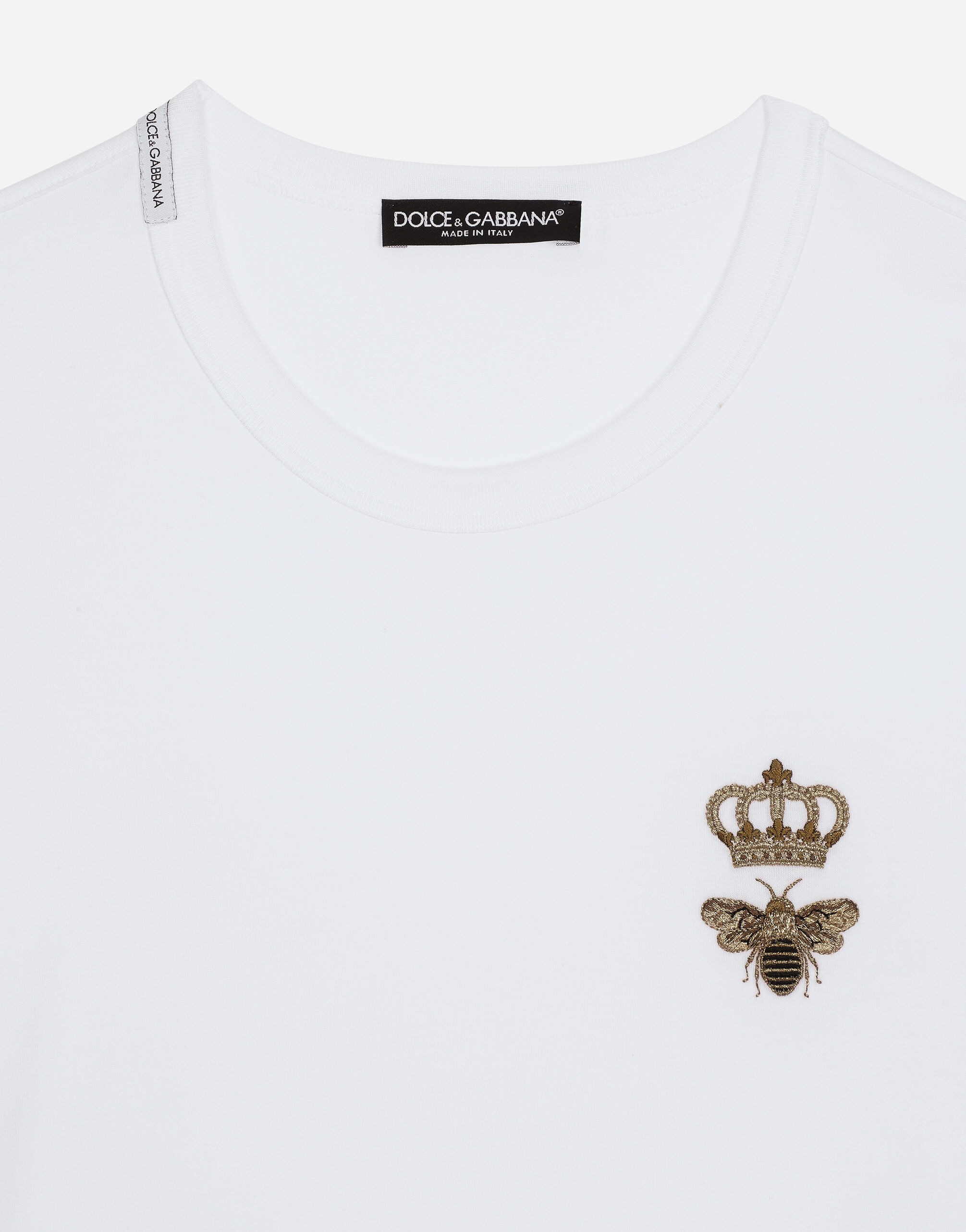 Cotton T shirt with embroidery in White for Men Dolce Gabbana