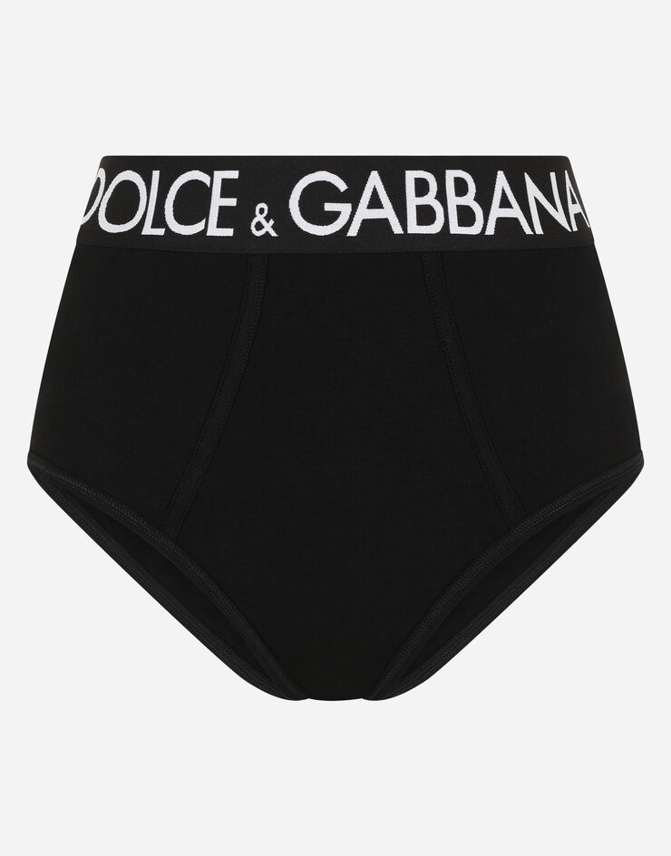 Dolce & Gabbana Swim Briefs With High-cut Leg And Branded Double Waistband  in Black for Men