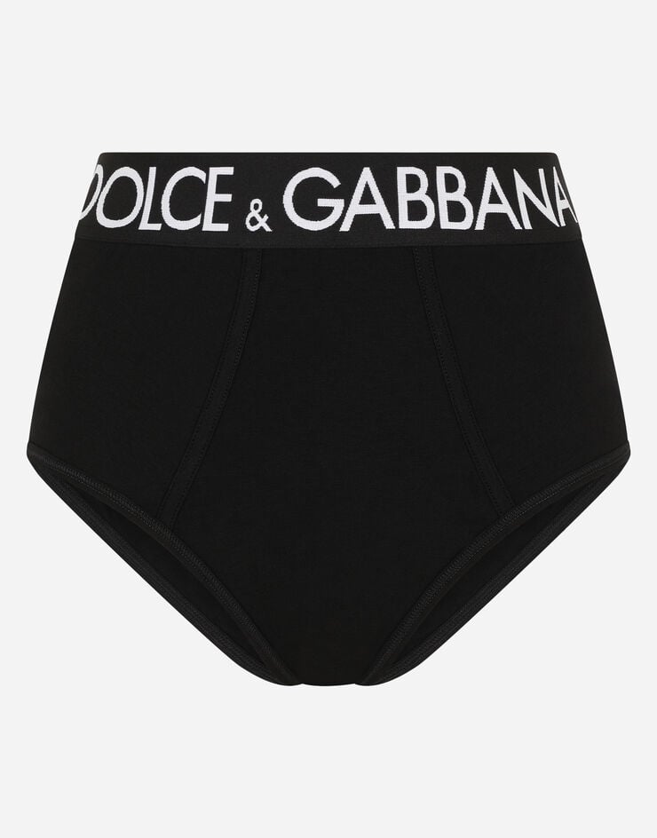 Dolce & Gabbana Slip taille haute avec élastique à logo Noir O2B85TFUEEY