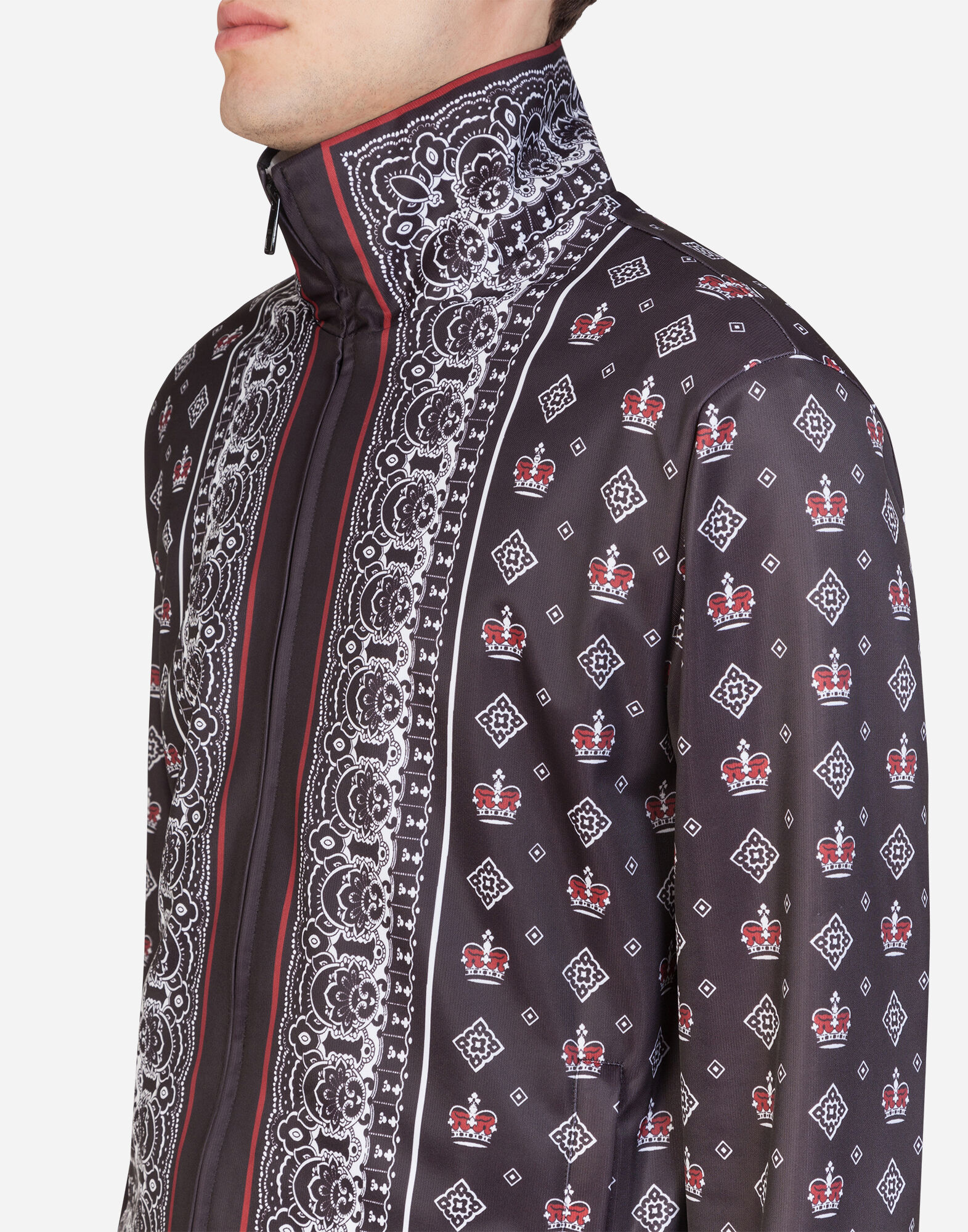 DOLCE & GABBANA ブラック ジップアップ　ドライバーズニット ZIP-UP SWEATER IN BANDANA PRINT