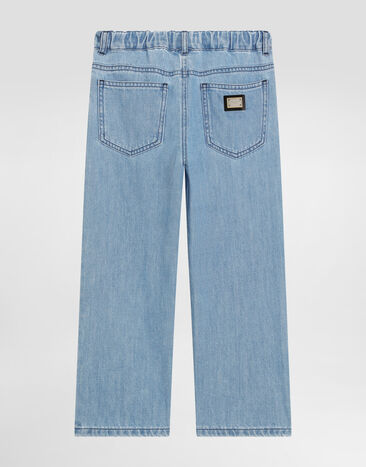 Dolce & Gabbana 5-pocket denim trousers with logo plaque Multicolor L42F84LDD30