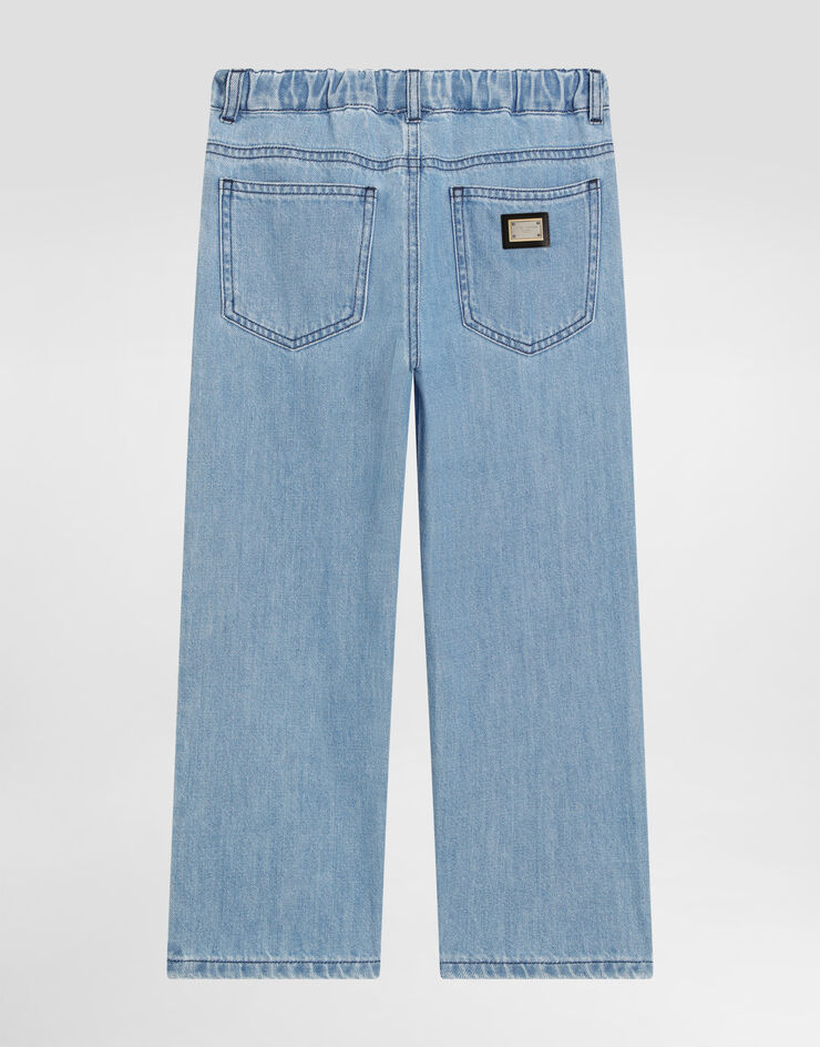 Dolce & Gabbana 5-pocket denim trousers with logo plaque Multicolor L42F84LDD30
