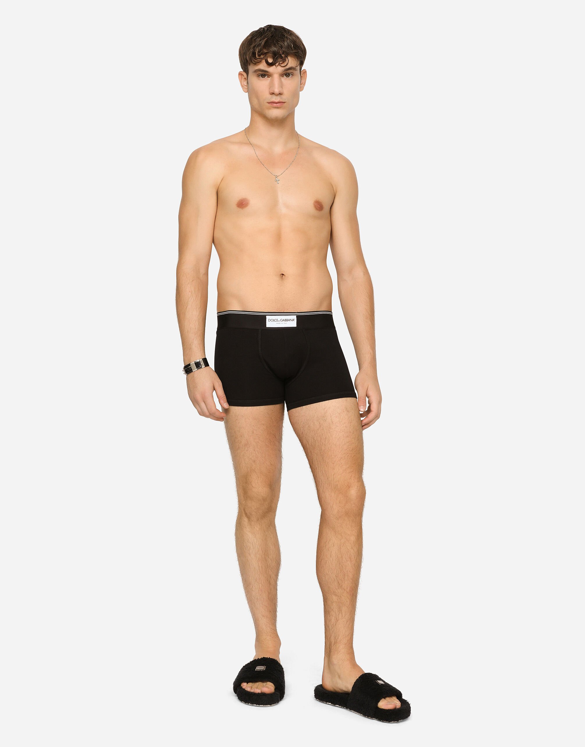 Two way stretch jersey boxers with patch in Black for