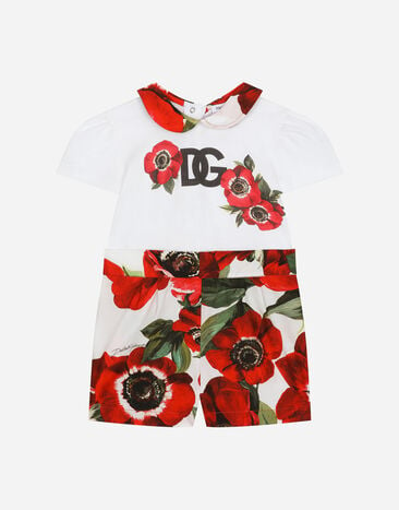 Dolce & Gabbana Jersey and poplin onesie with anemone print Print L2JOY9G7M6B