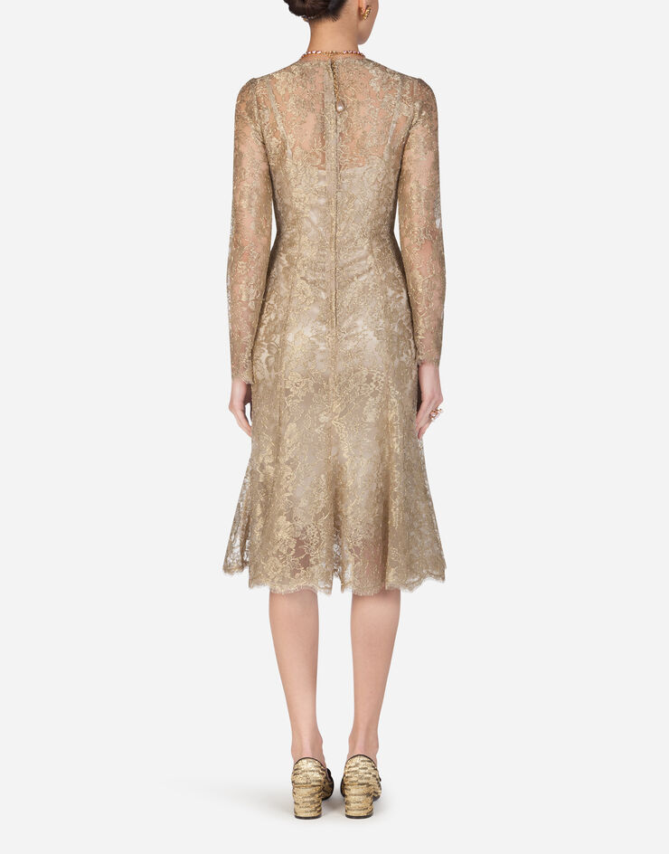 Dolce & Gabbana Lamé lace longuette dress GOLD F6H1HTHLM02
