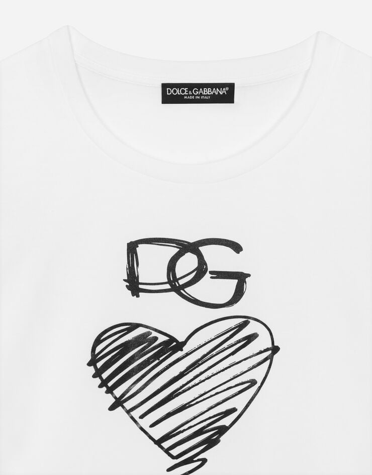 Dolce & Gabbana Tシャツ ジャージー ハート＆DGプリント ホワイト F8L99TG7XAY