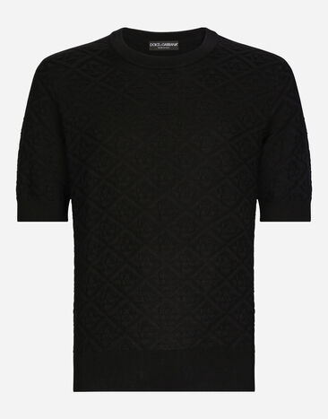 Dolce & Gabbana Silk round-neck sweater with all-over DG logo Brown GXZ04TJBSG0