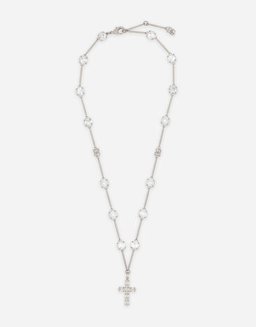 Dolce & Gabbana Rosary-style necklace with rhinestone-detailed crosses Silver WEQ2X6W1111