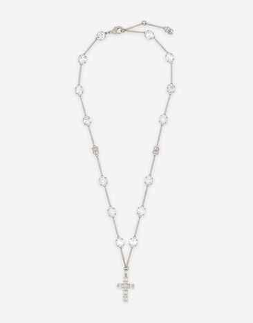 Dolce&Gabbana Halskette im Rosenkranzstil mit Strasskreuz Silber WEP6S0W1111