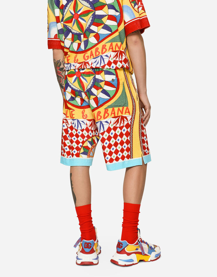 Dolce&Gabbana Terry jersey jogging shorts with carretto print Red GV37ATHI771