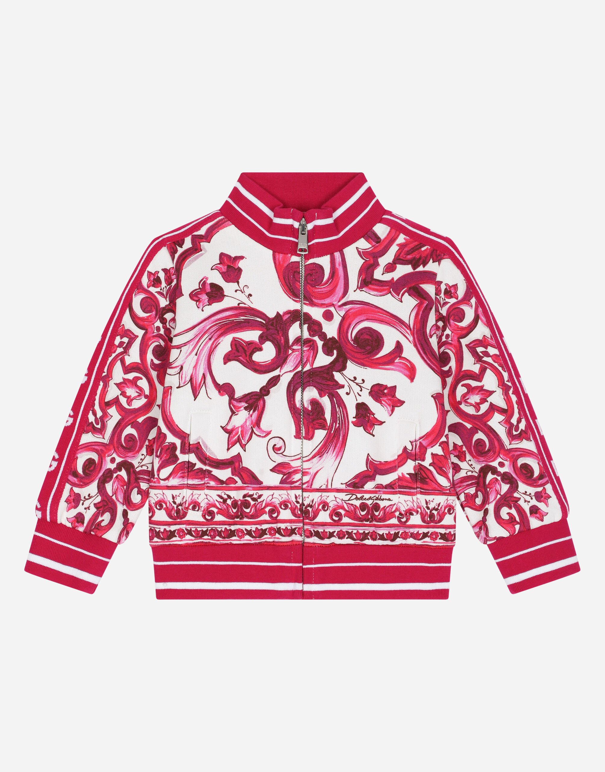 Dolce & Gabbana Zip-up jersey sweatshirt with majolica print Red L1JQH5G7IXP