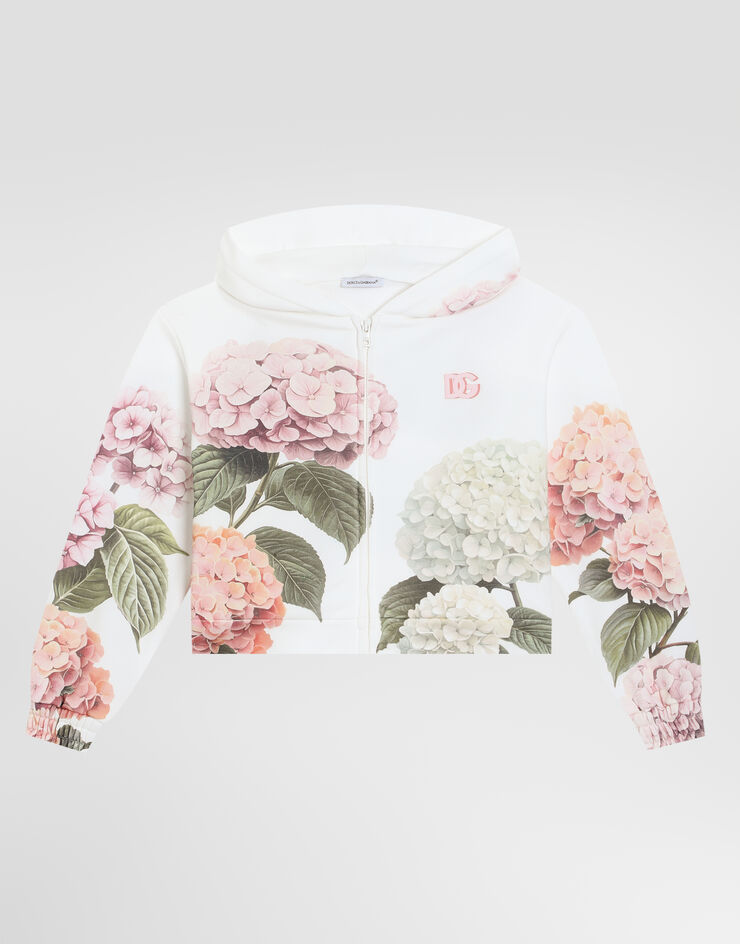 Dolce & Gabbana Hydrangea-print hooded sweatshirt with patch White L5JWCSG7PSD