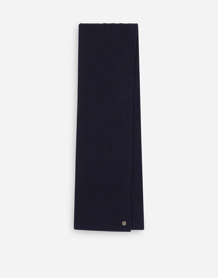 Dolce & Gabbana Knit cashmere scarf with DG patch Blue GXK49TJAWM1